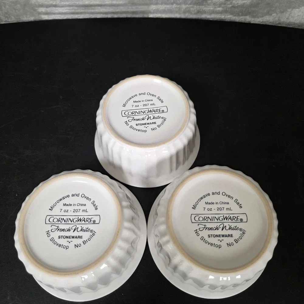CorningWare French White Ramekin Set of 3 7oz Tableware Baking Minimalist FAIR